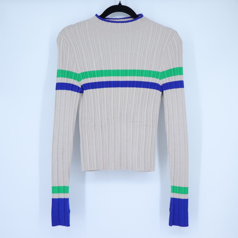 BDG Kiara Open Back Ribbed Sweater Striped Beige Pullover Knit Top Women's M